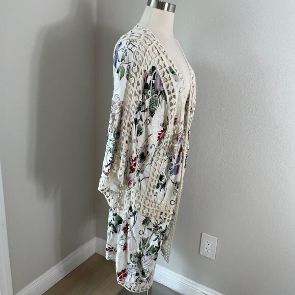 Anthropologie Womens One Size Clea Crochet Floral Embroidered Kimono Jacket - Picture 7 of 14